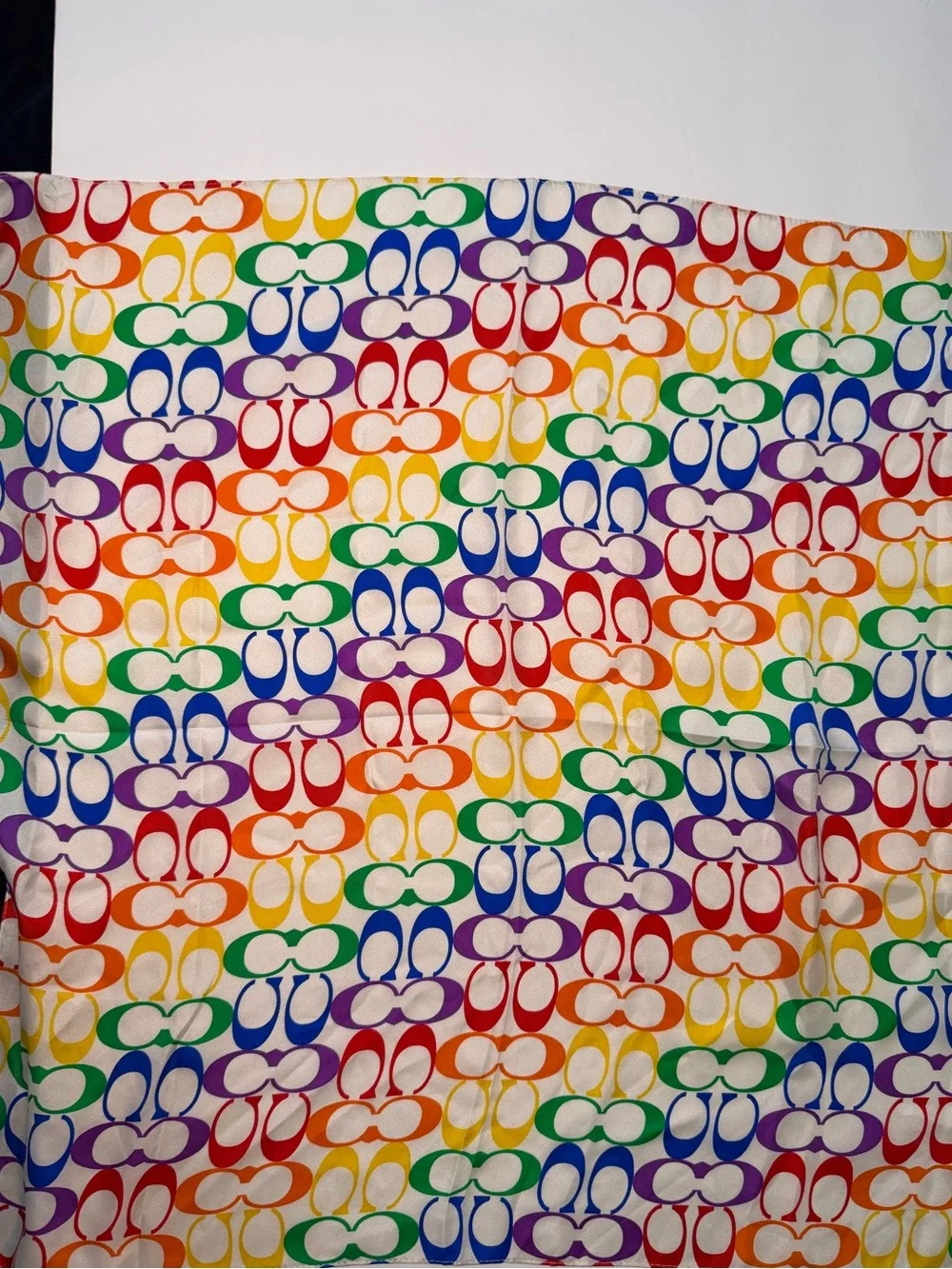 Coach Multicolor Square 100% Silk Logo Scarf in Rainbow Hues 23” x 23”